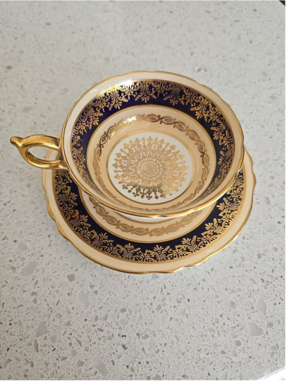 Vintage Paragon England Fine Bone China Teacup & Saucer Cobalt Blue Gold A504